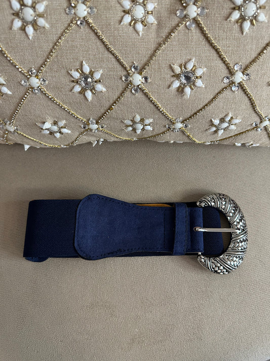 Ceinture bleue grosse boucle argent