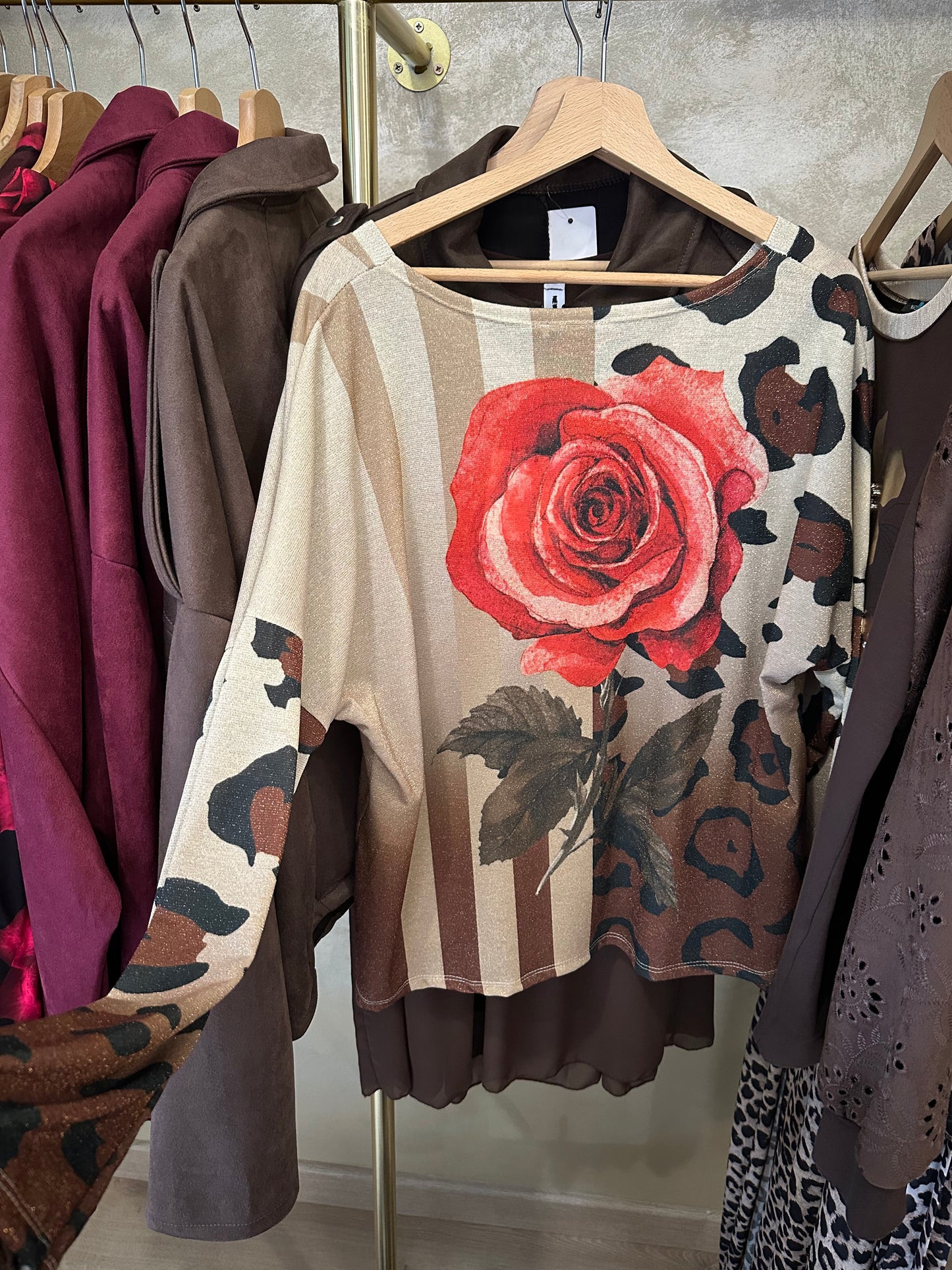 Haut lurex rose léopard