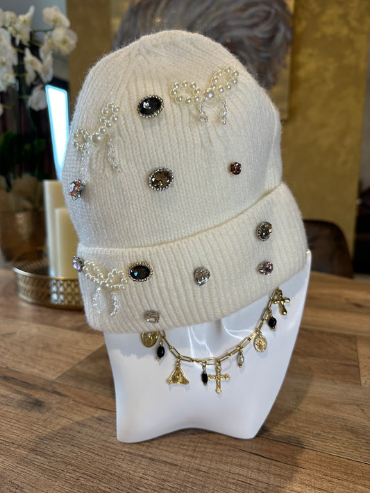 Bonnet perles blanc