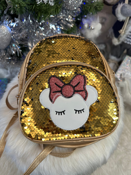 Sac à dos sequins doré petite souris à noeud