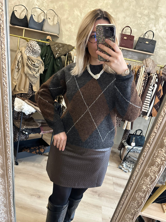 Pull JACQUARD gris - chocolat