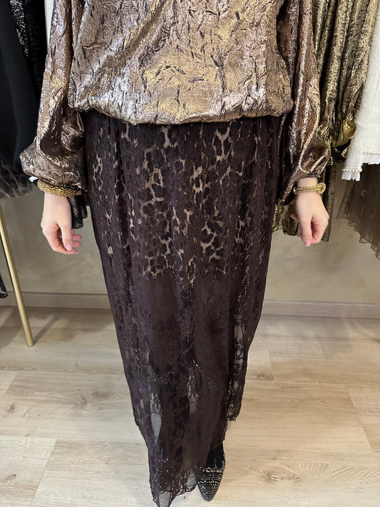Jupe dentelle CROISETTE léopard chocolat