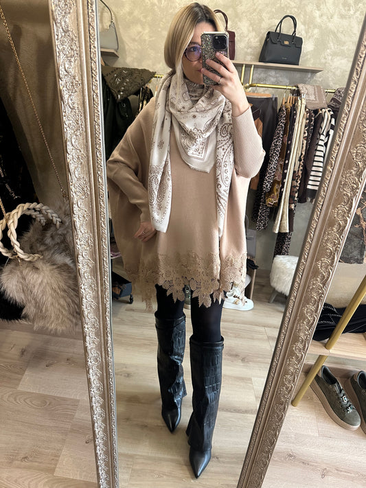 Robe pull DENTELLE camel