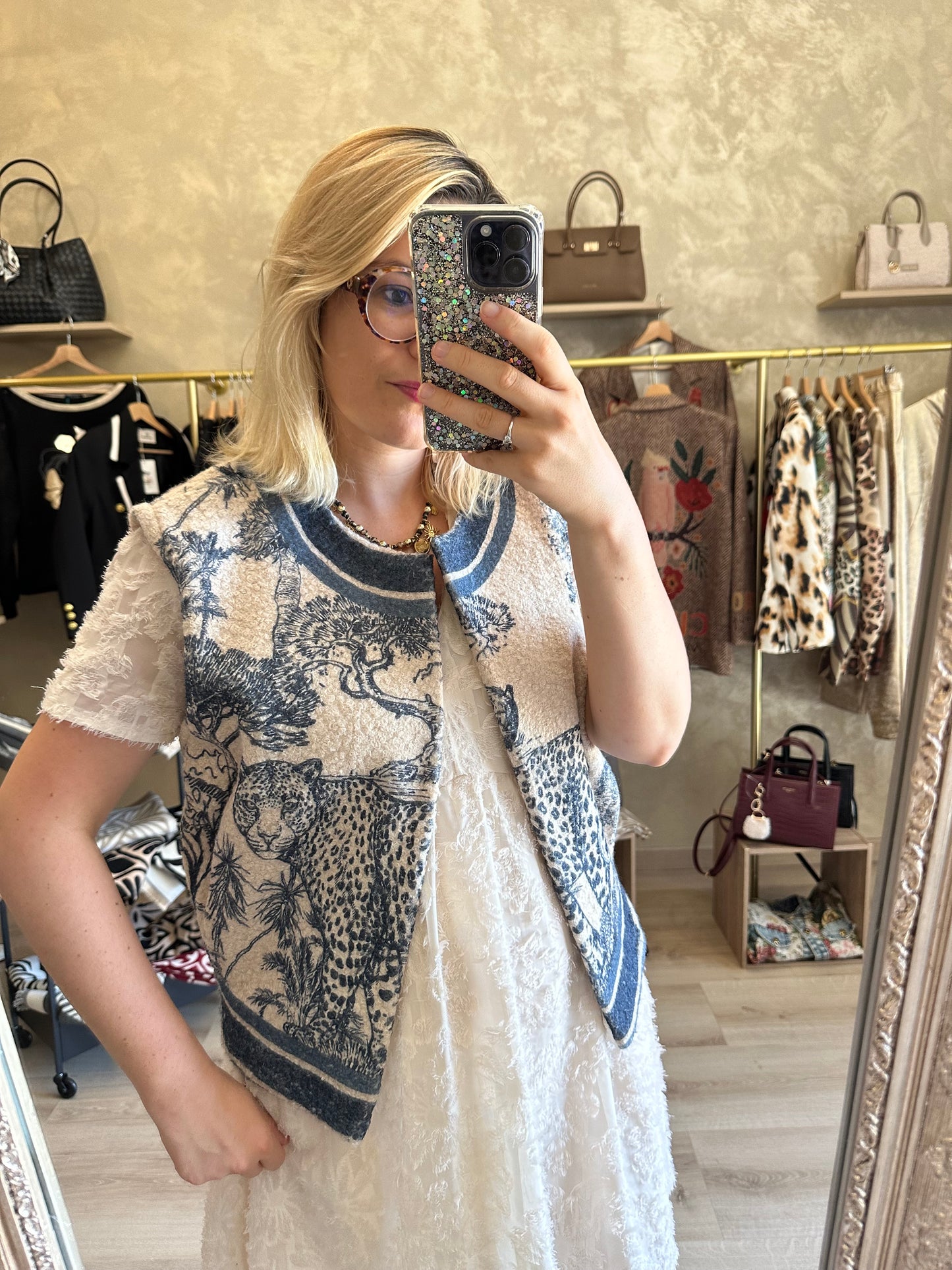 Veste sans manches TUILERIES Toile de Jouy bleu