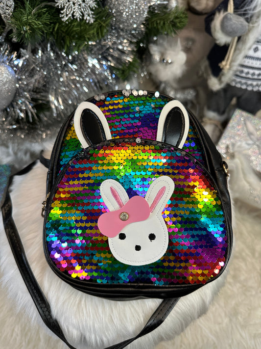Sac à dos sequins multicolores petit lapin à noeud