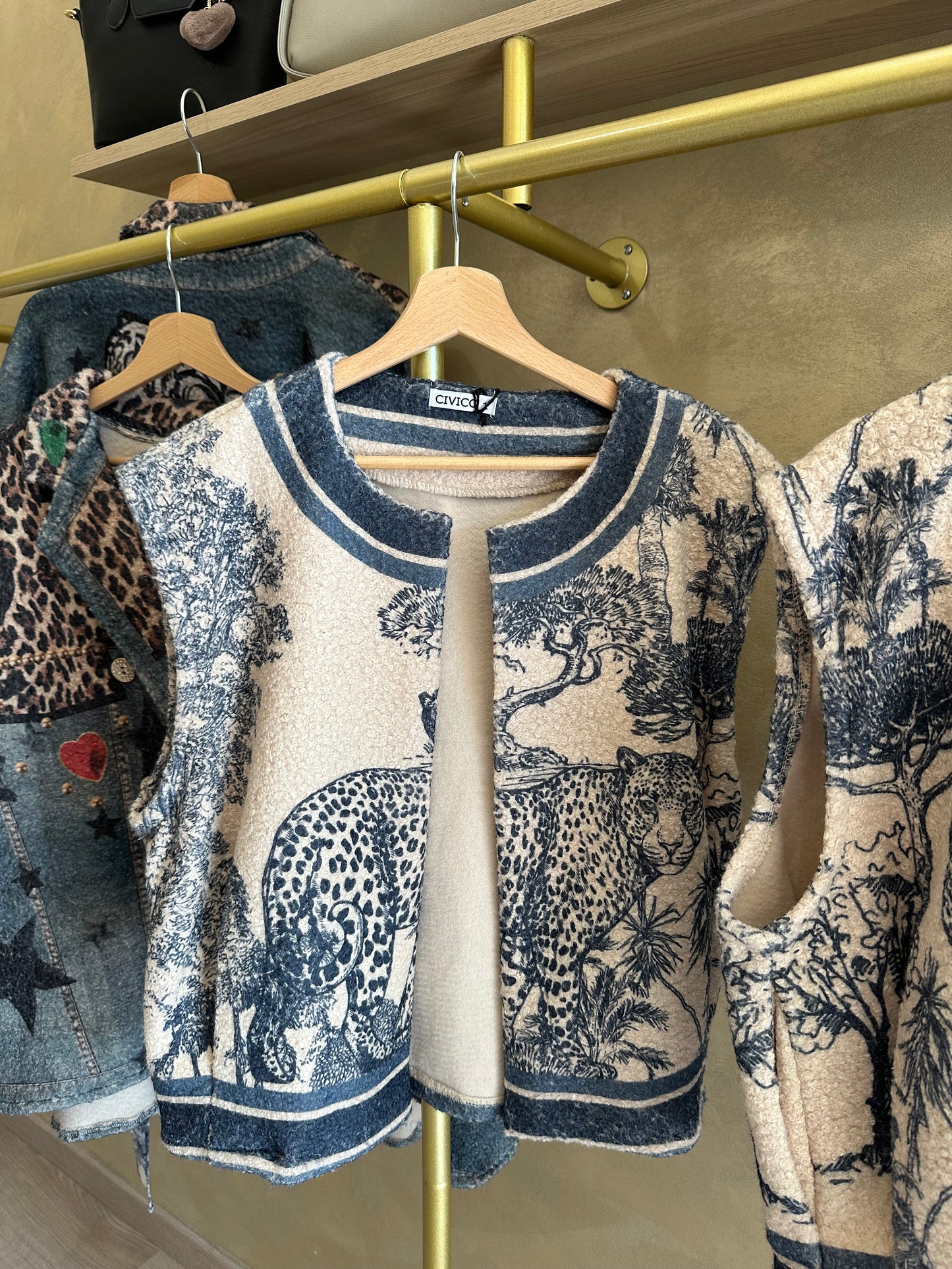Veste sans manches TUILERIES Toile de Jouy bleu