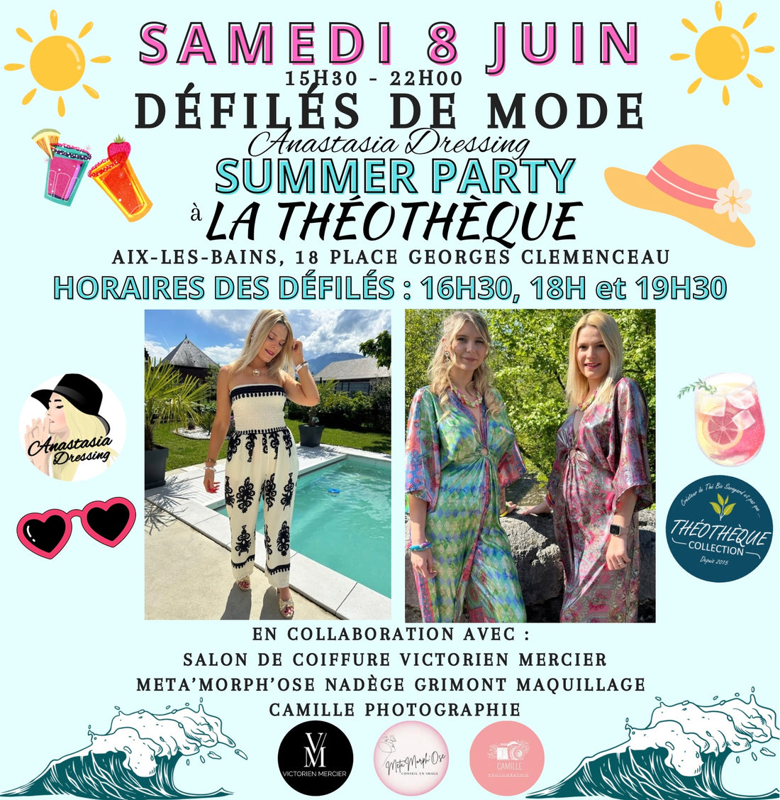 Défilés de Mode Collection Été SAMEDI 8 JUIN à AIX-LES-BAINS à LA THÉOTHÈQUE.