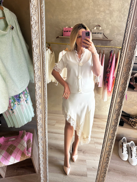 Jupe satin dentelle crème 🍦