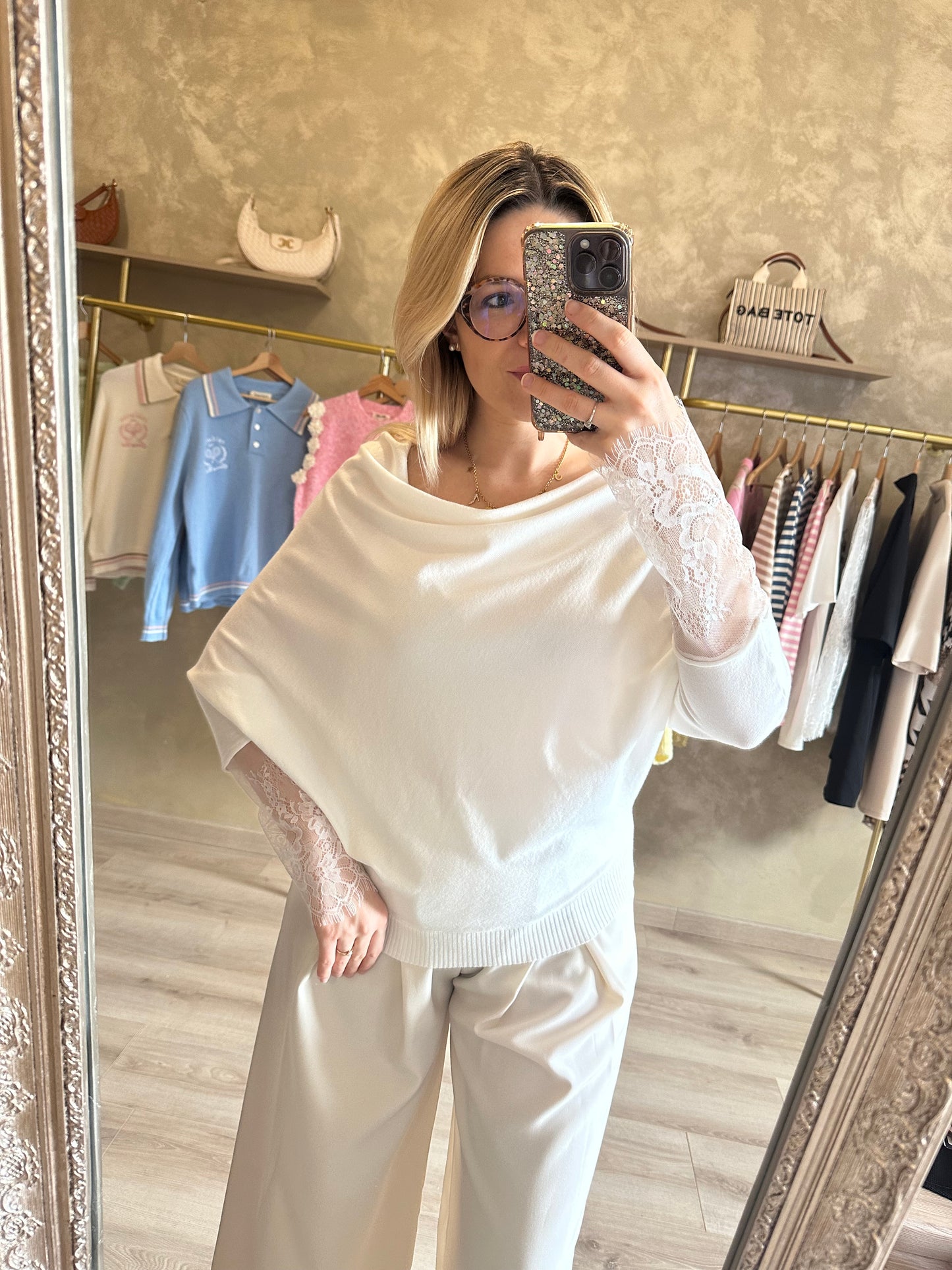 Pull dentelle blanc