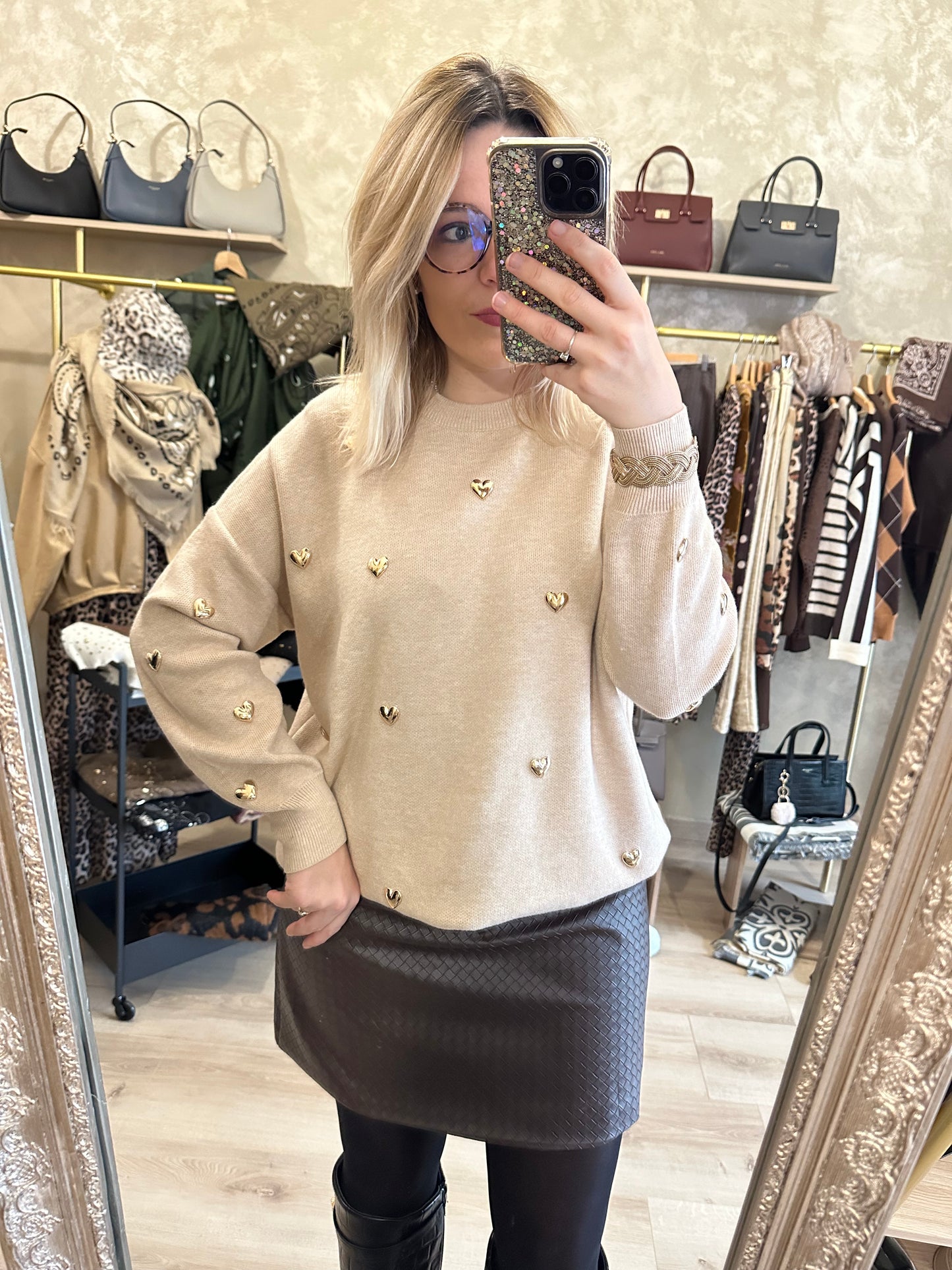 Pull CŒURS beige