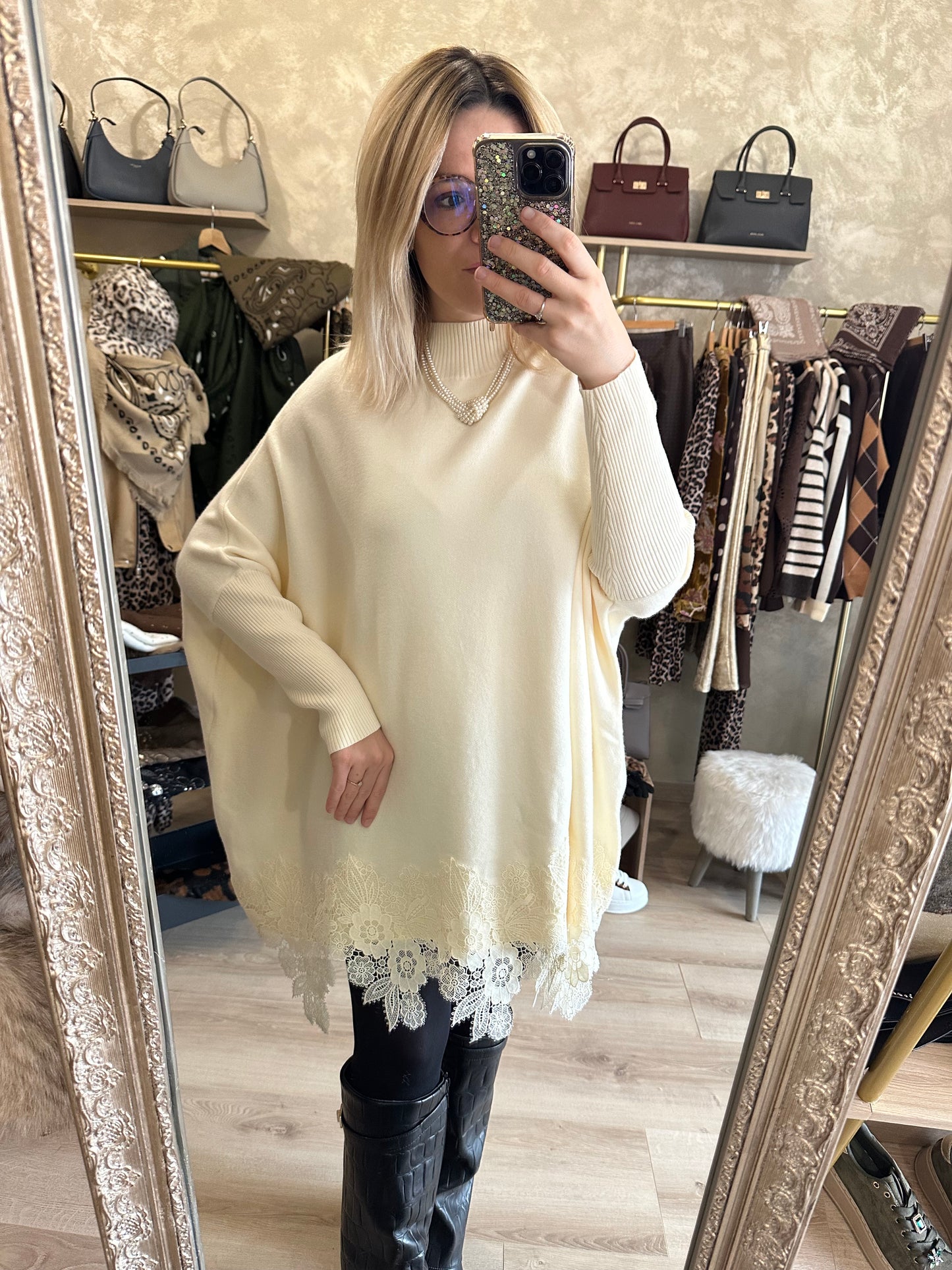 Robe pull DENTELLE crème