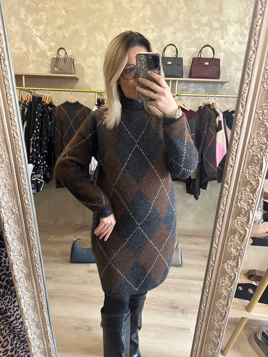 Robe Pull JACQUARD gris - chocolat