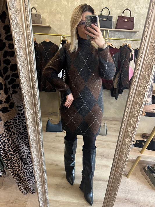 Robe Pull JACQUARD gris - chocolat