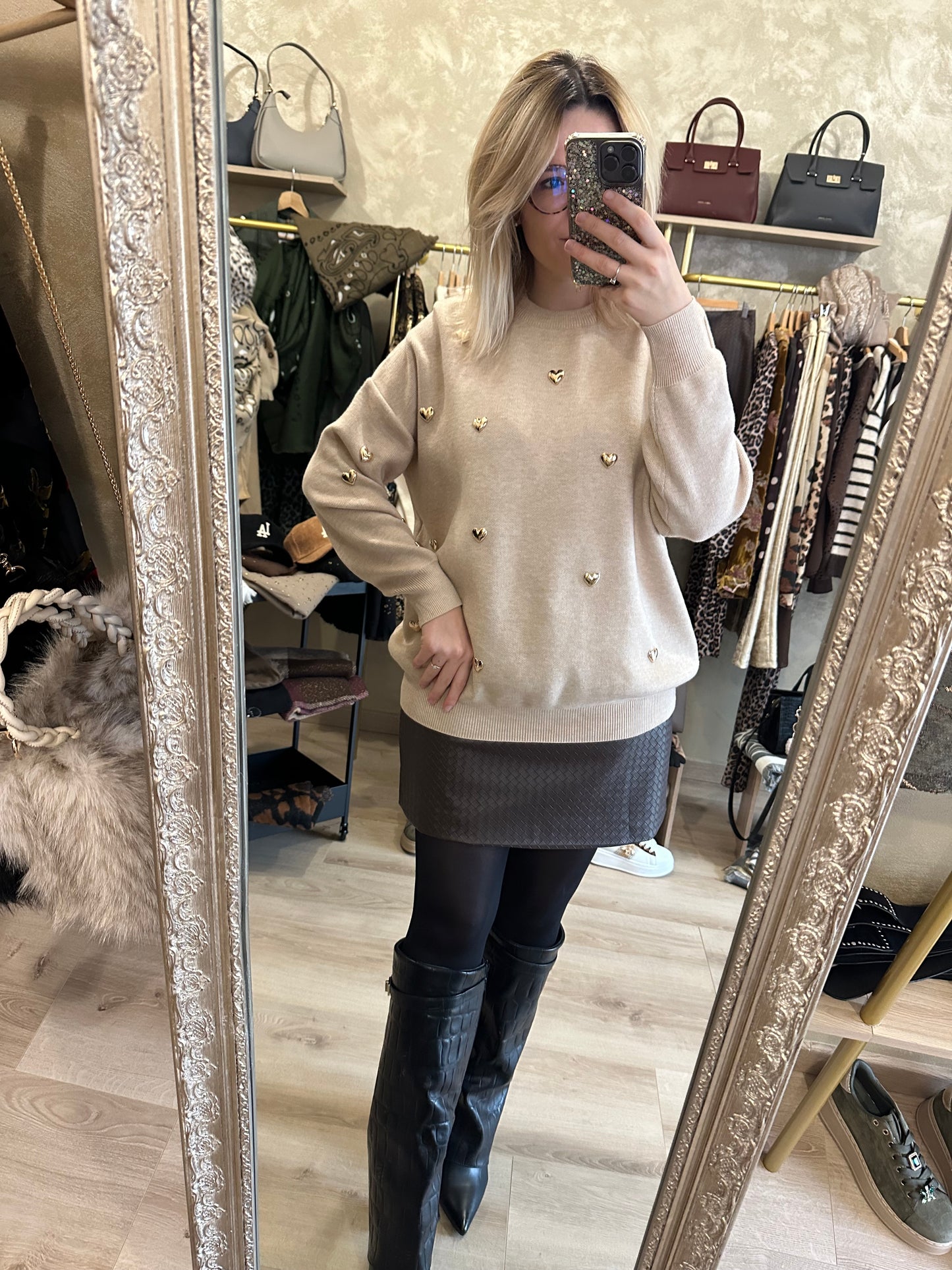 Pull CŒURS beige