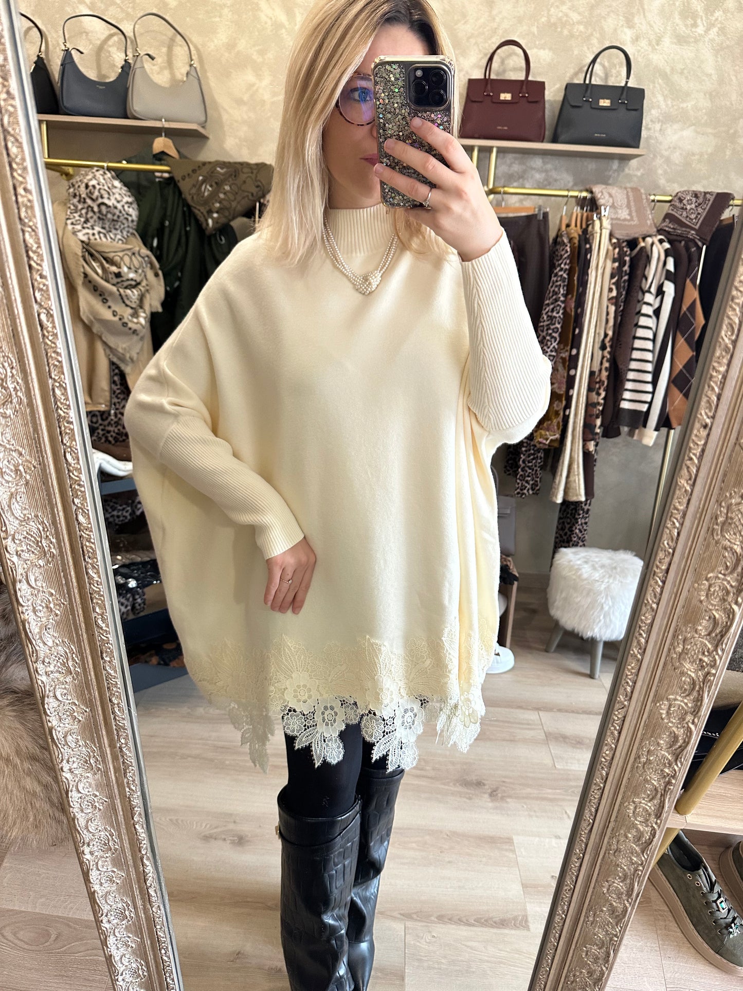 Robe pull DENTELLE crème