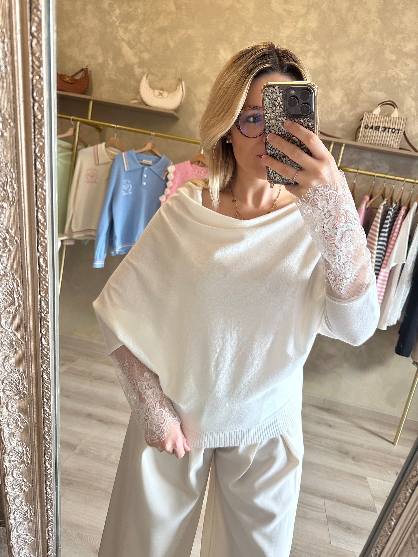 Pull dentelle blanc