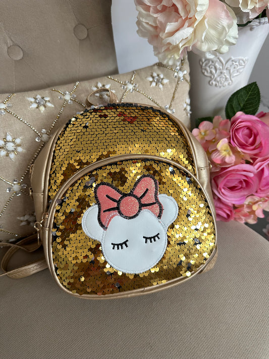 Sac à dos sequins doré petite souris à noeud