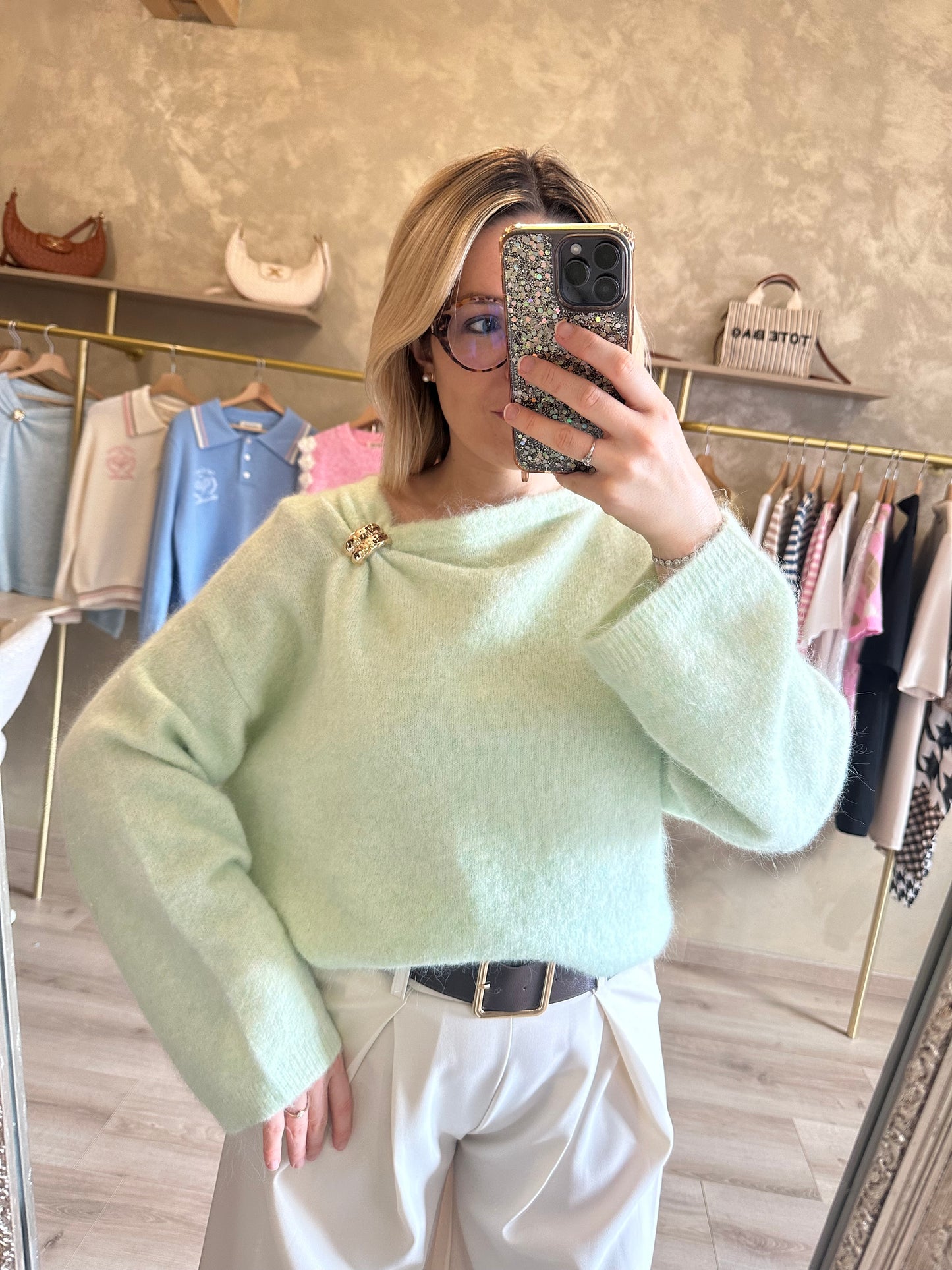 Pull BIJOUX vert pastel