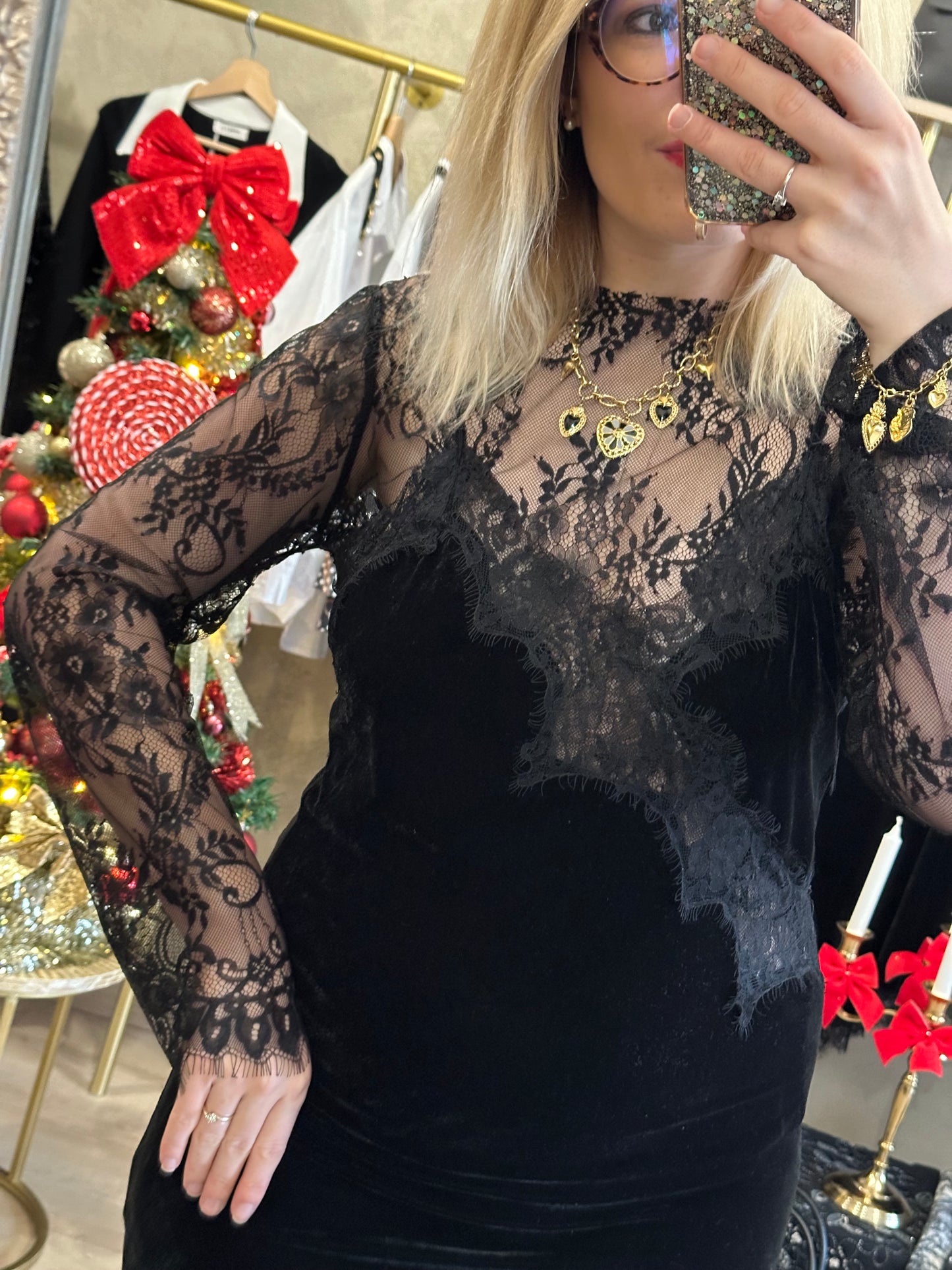 Robe chic VELOURS DENTELLE