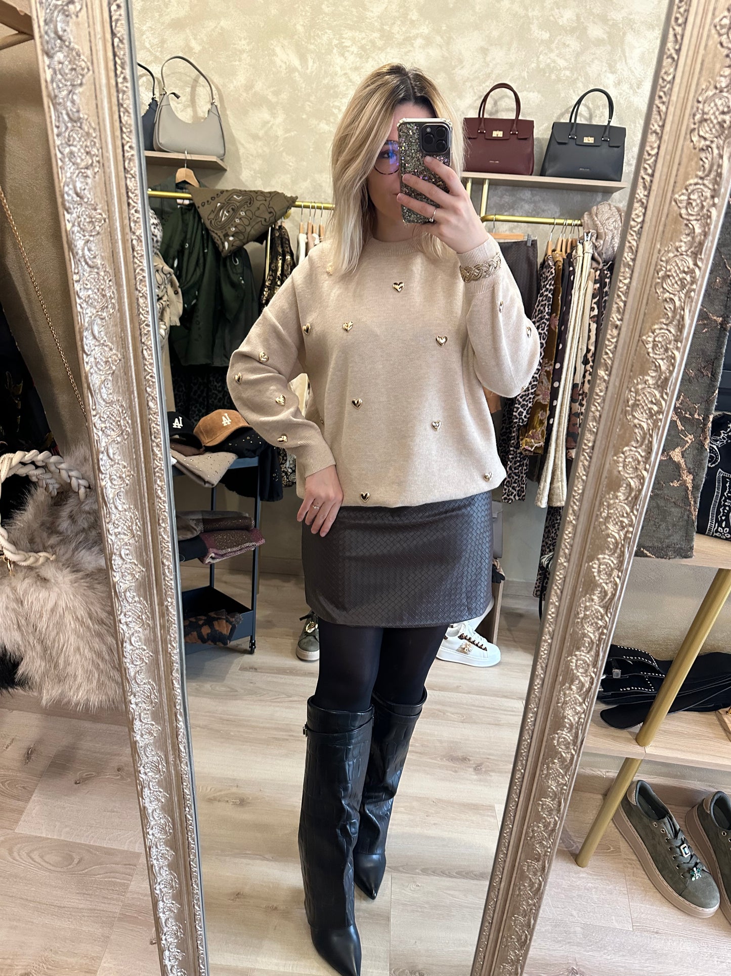Pull CŒURS beige