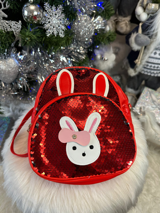 Sac à dos sequins rouge petit lapin à noeud