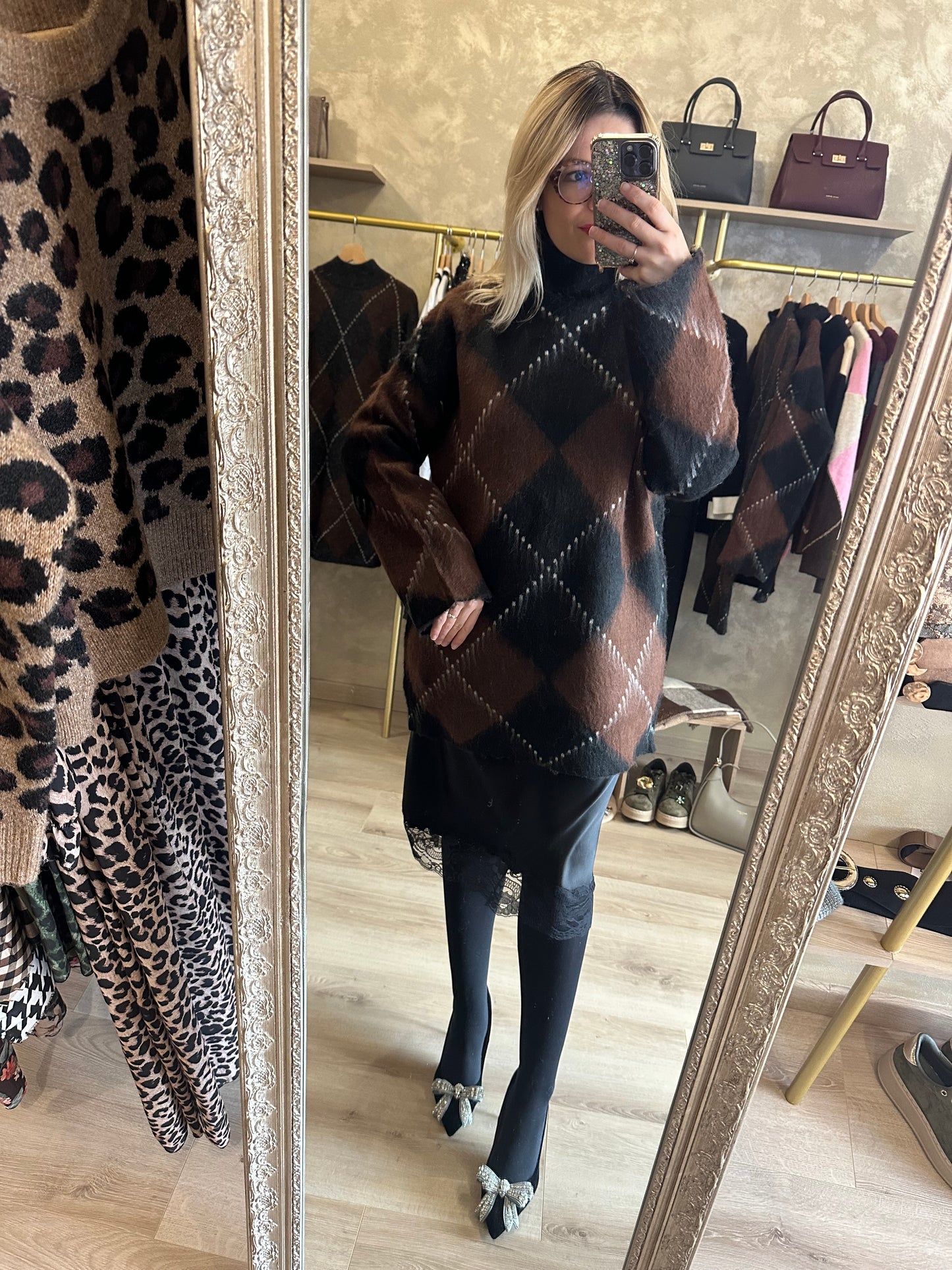 Pull JACQUARD noir - choco