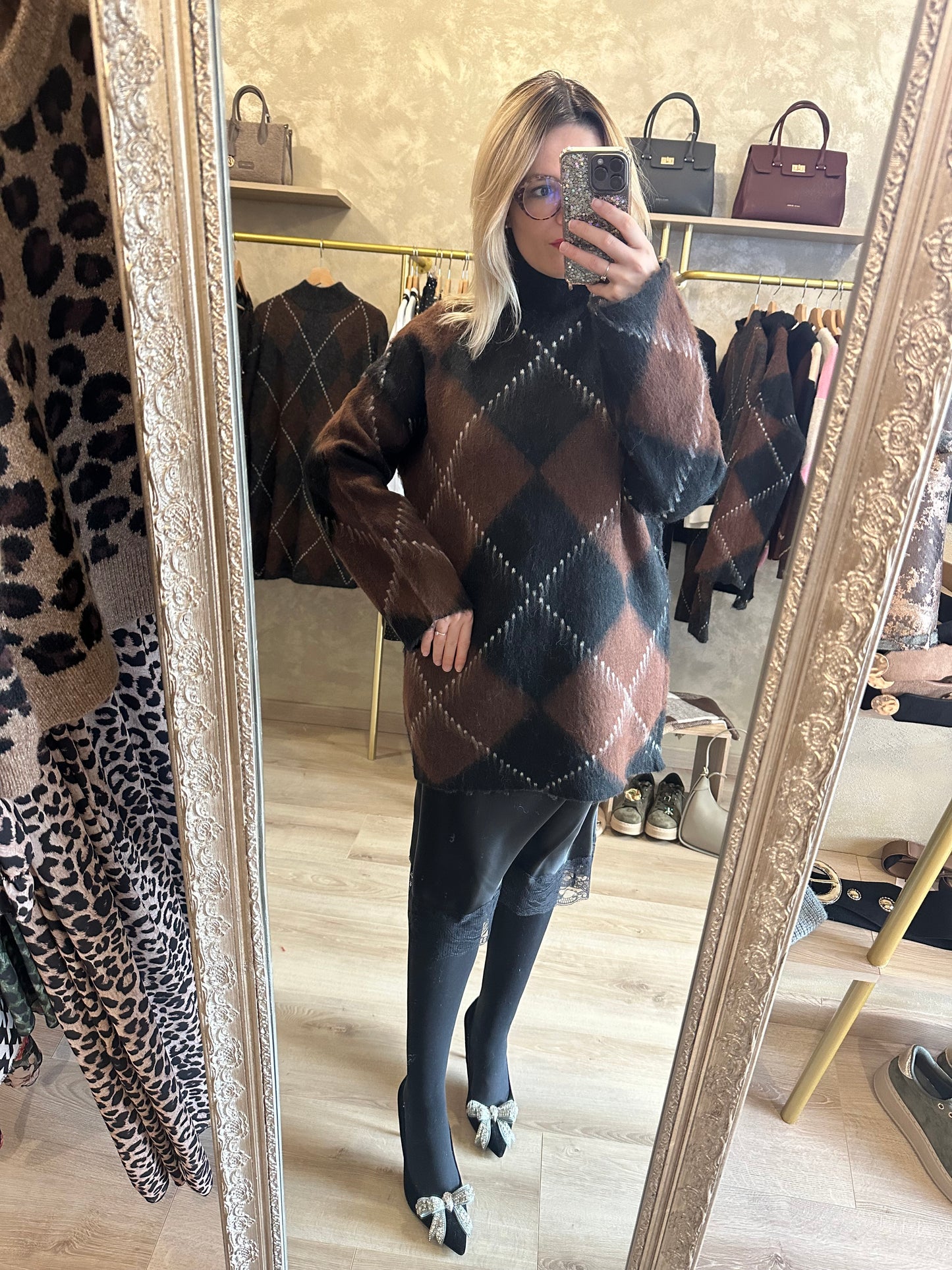 Pull JACQUARD noir - choco