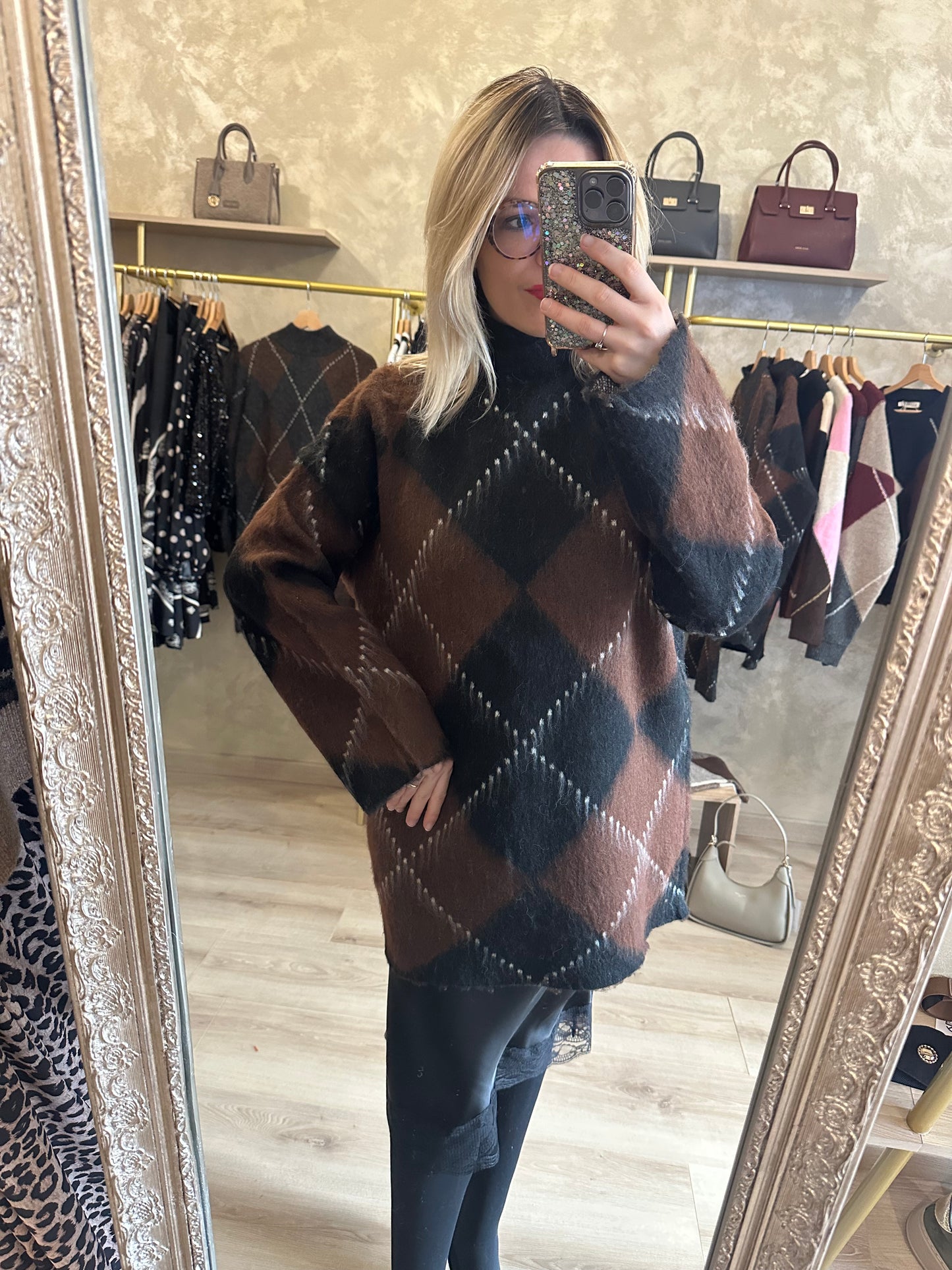 Pull JACQUARD noir - choco