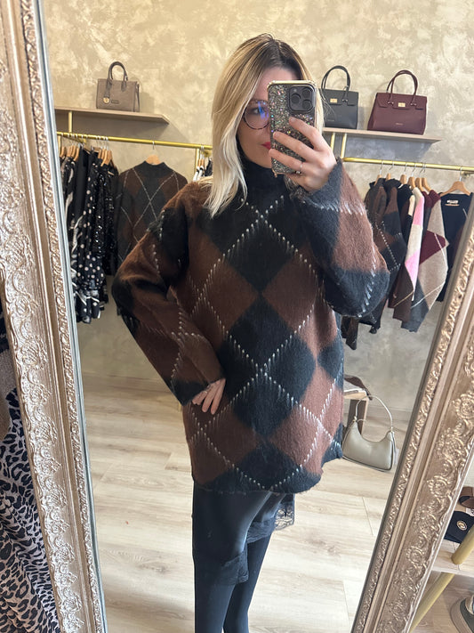 Pull JACQUARD noir - choco