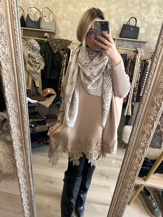 Robe pull DENTELLE camel