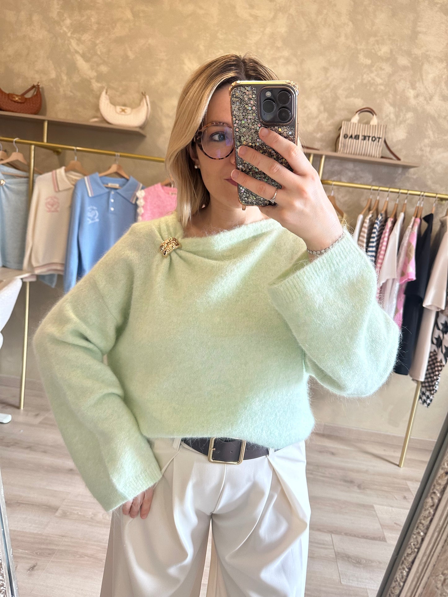 Pull BIJOUX vert pastel
