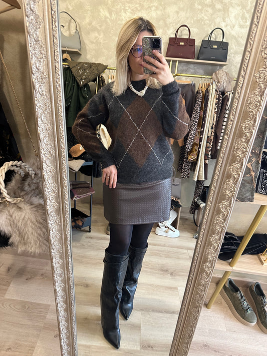 Pull JACQUARD gris - chocolat