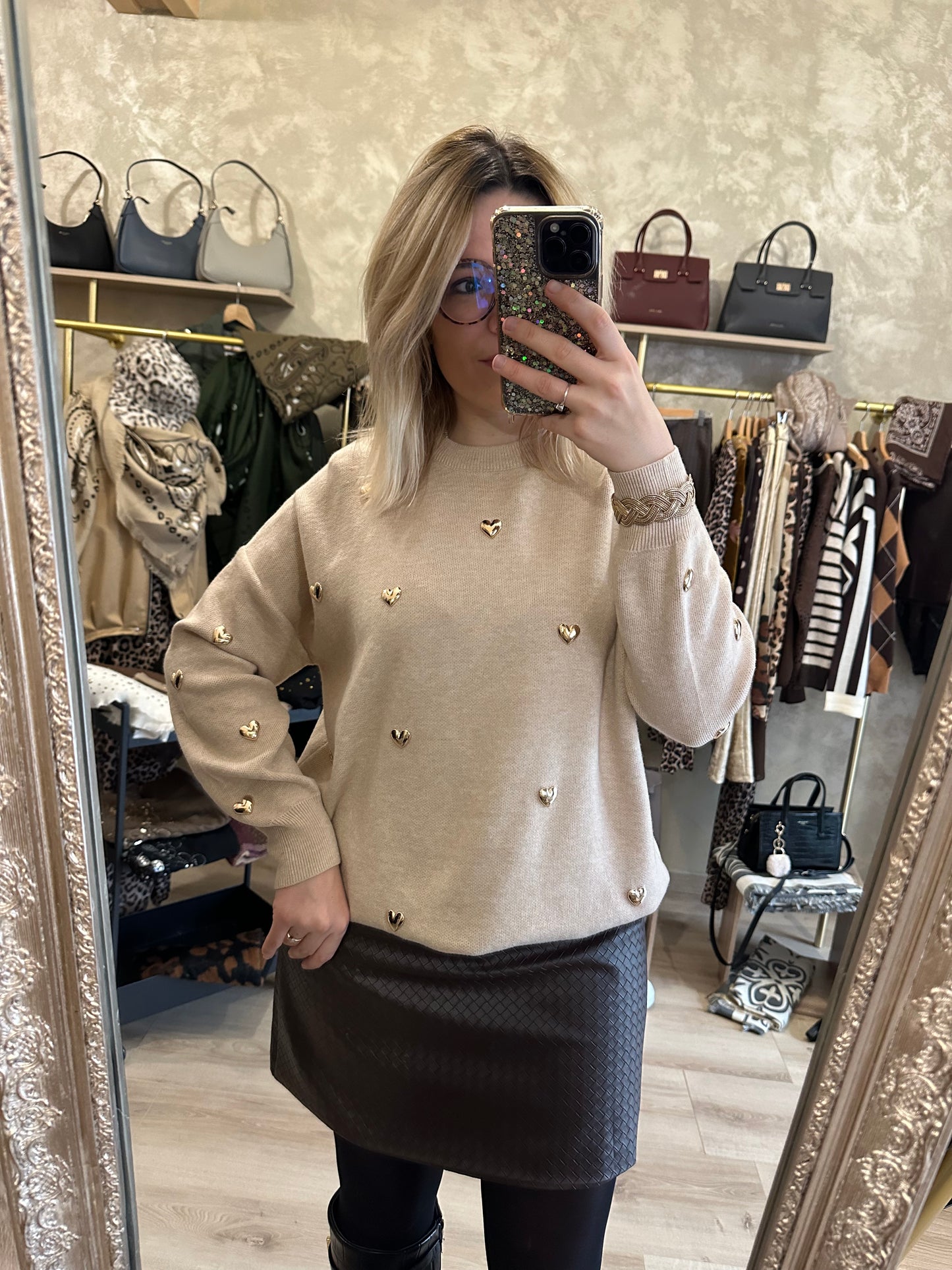 Pull CŒURS beige