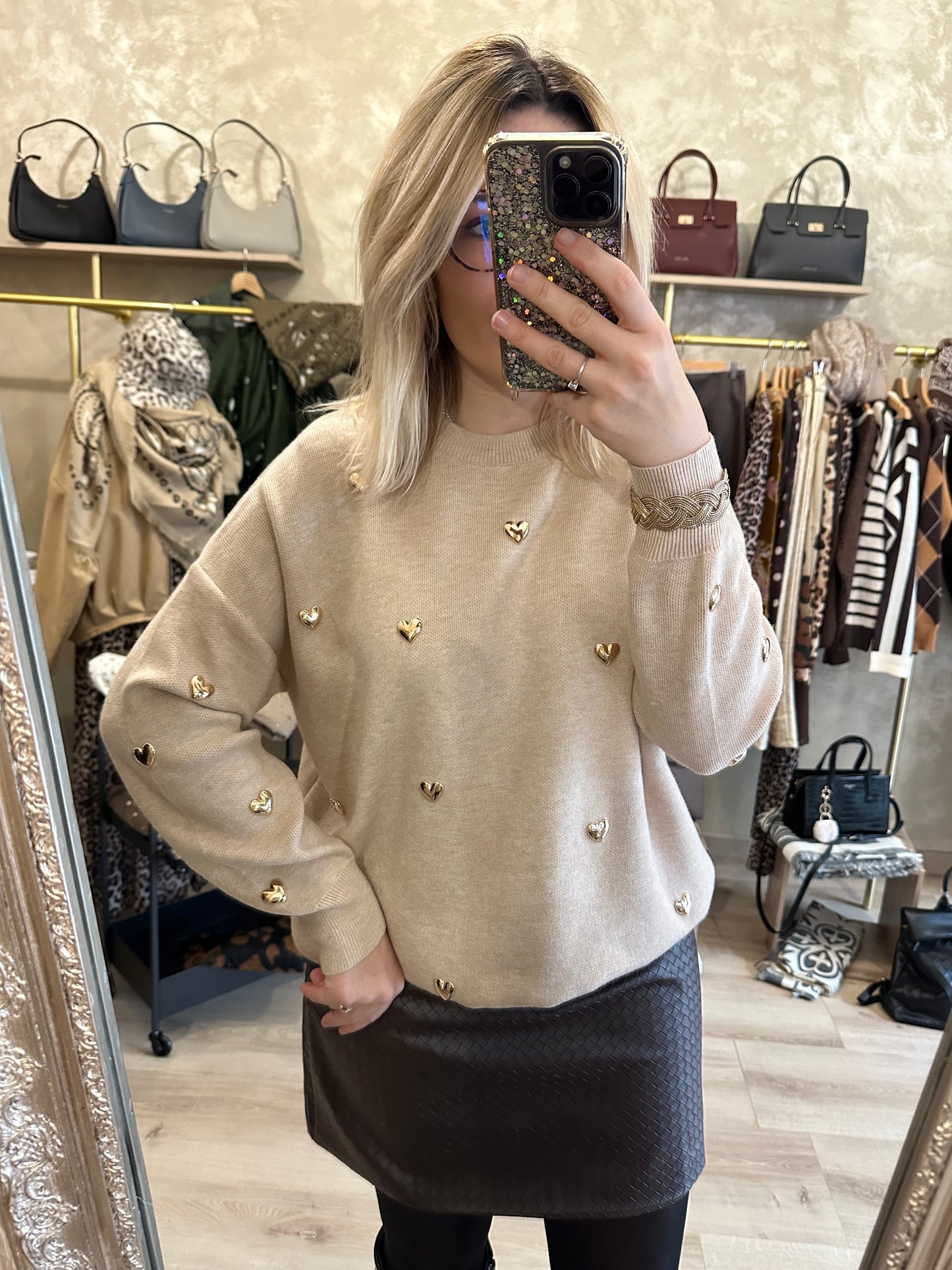 Pull CŒURS beige