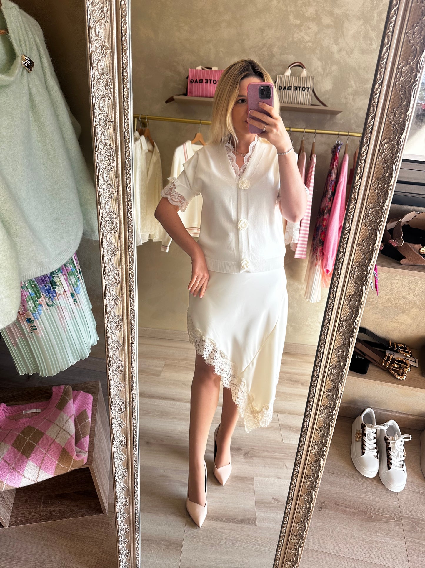 Jupe satin dentelle crème 🍦