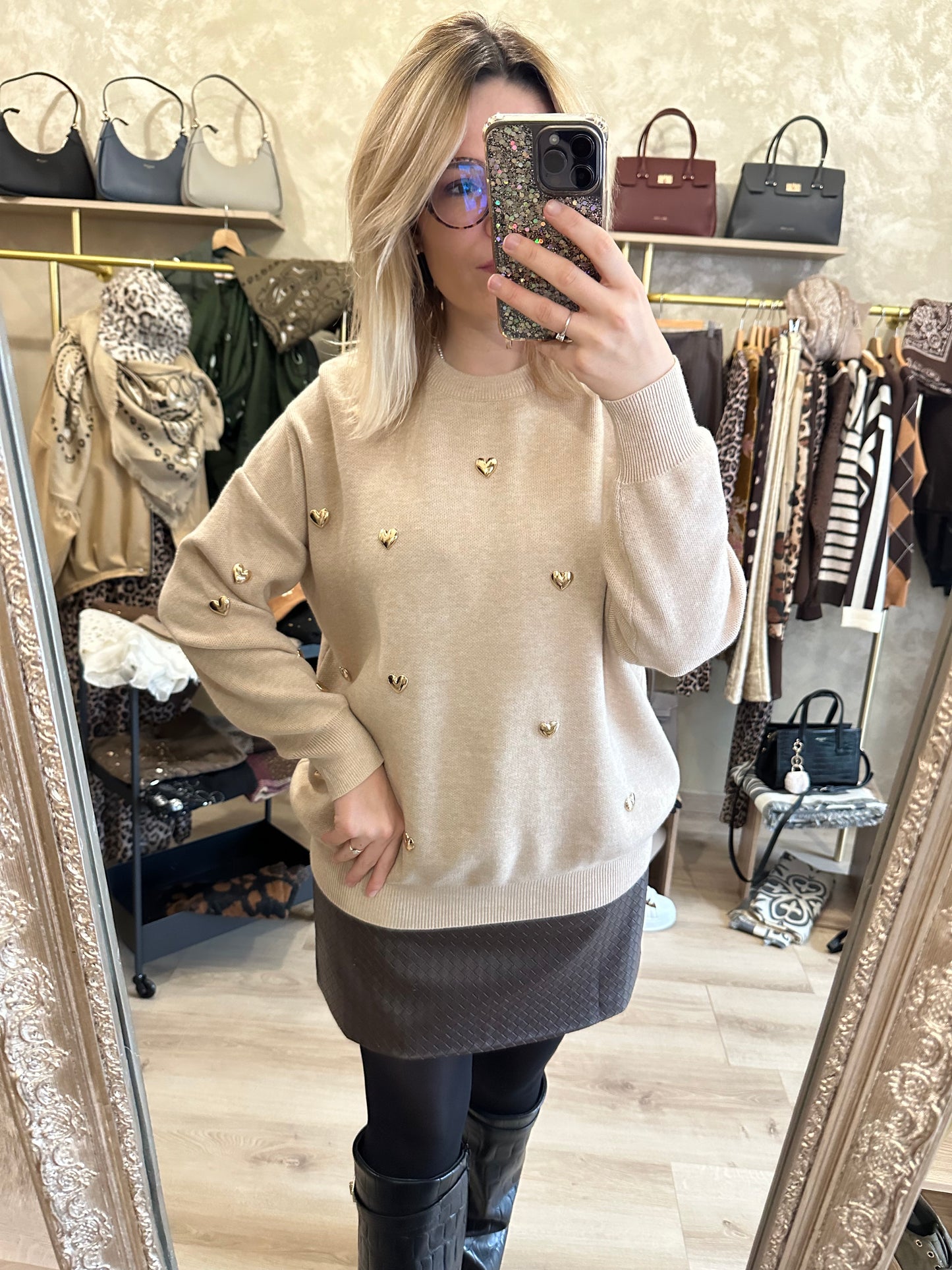 Pull CŒURS beige
