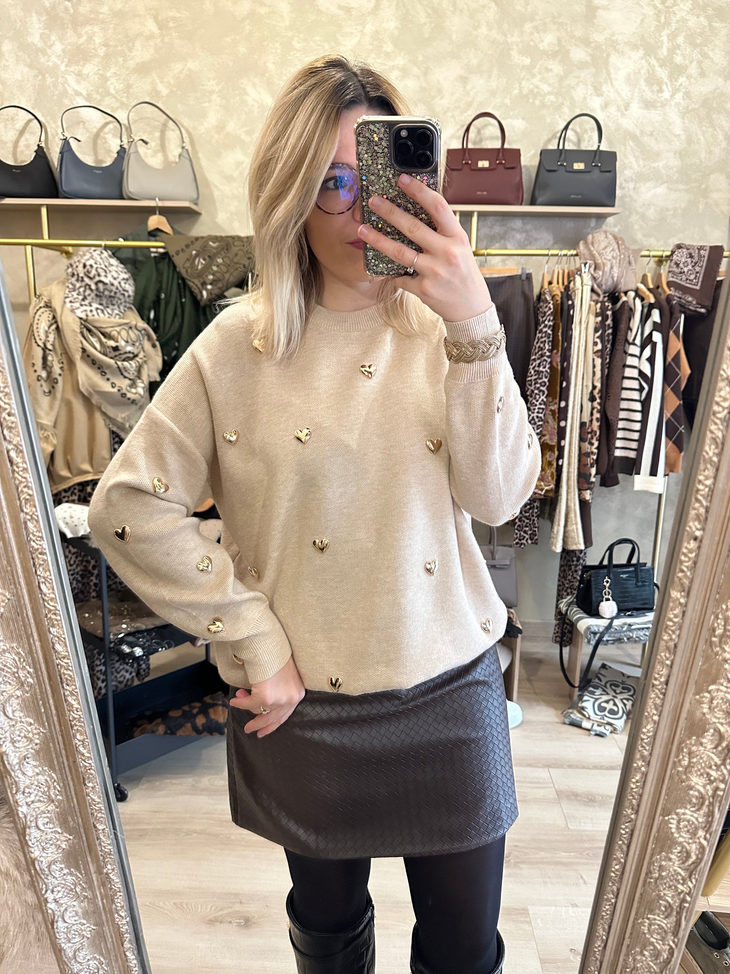 Pull CŒURS beige