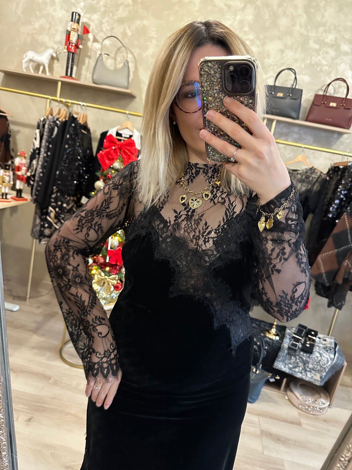 Robe chic VELOURS DENTELLE