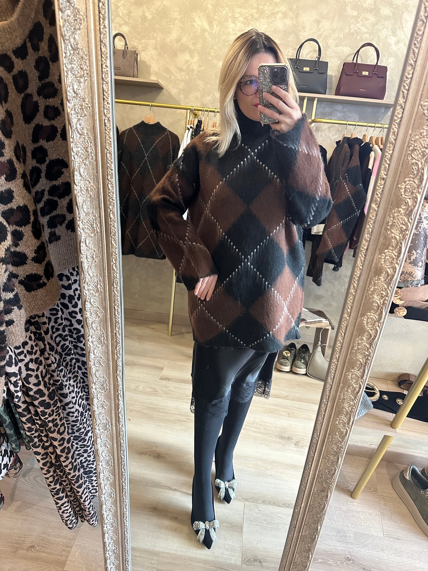 Pull JACQUARD noir - choco