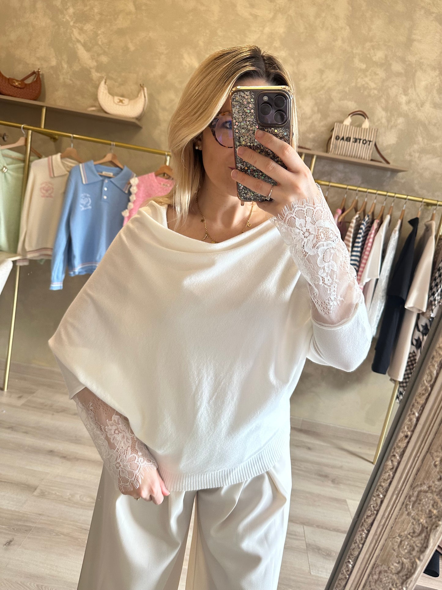 Pull dentelle blanc