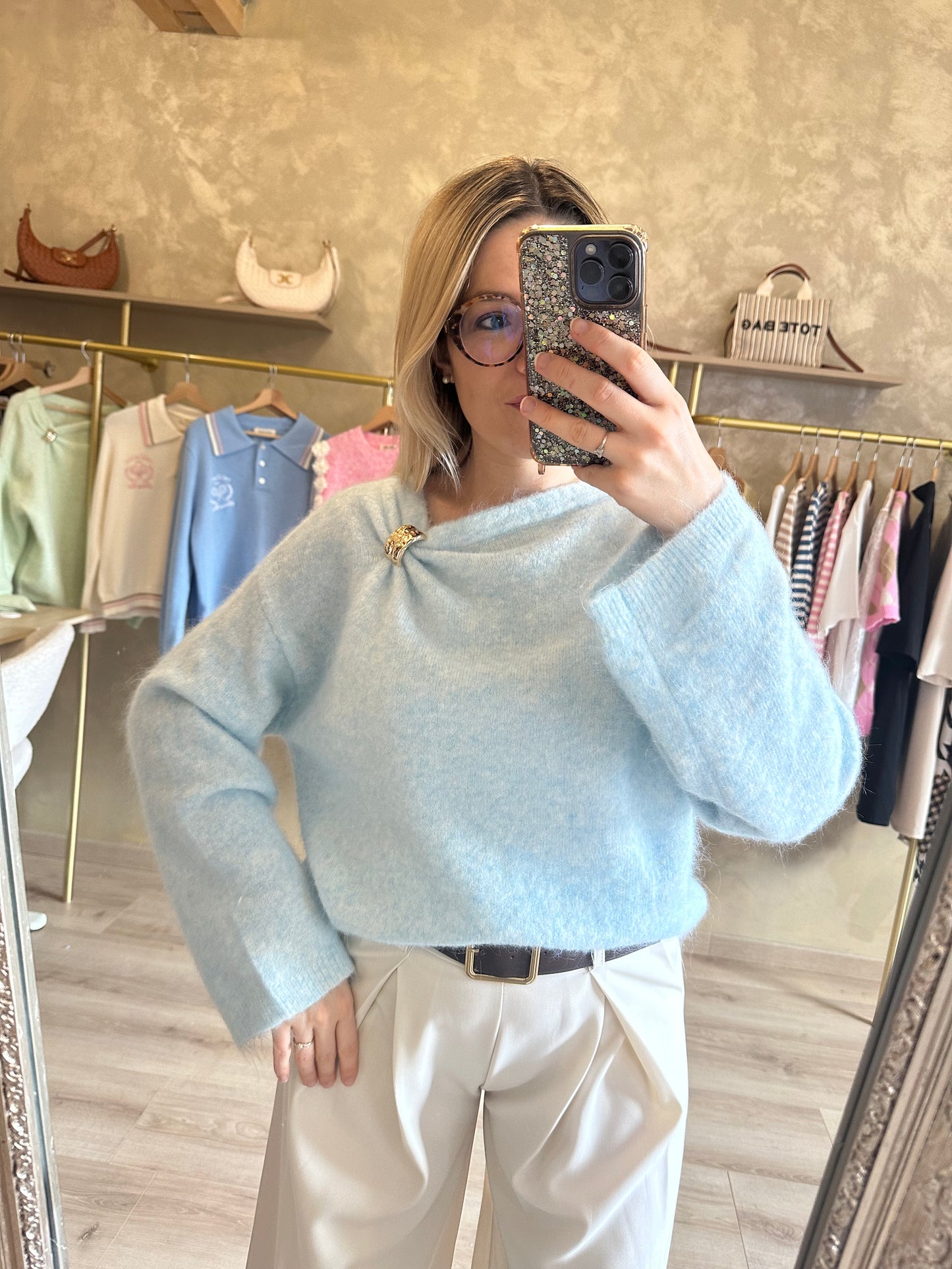 Pull BIJOUX bleu ciel