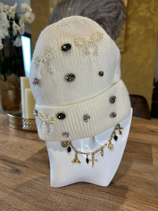 Bonnet perles blanc