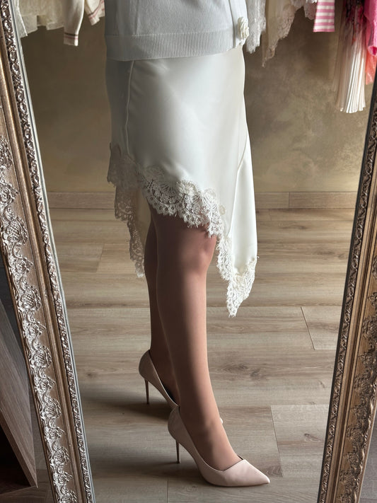 Jupe satin dentelle crème 🍦