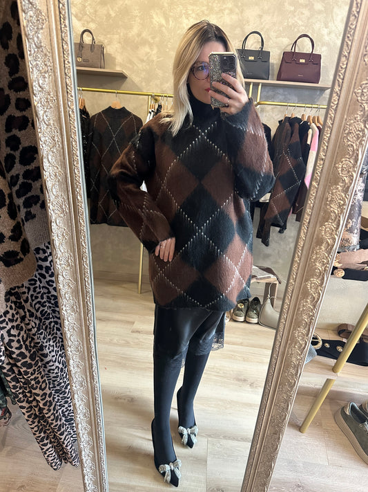 Pull JACQUARD noir - choco