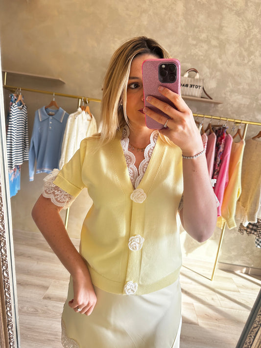 Cardigan dentelle jaune pastel 💛