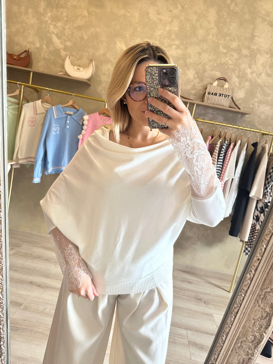 Pull dentelle blanc
