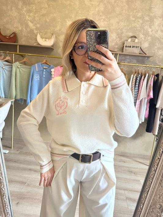 Pull POLO TENNIS GIRL crème