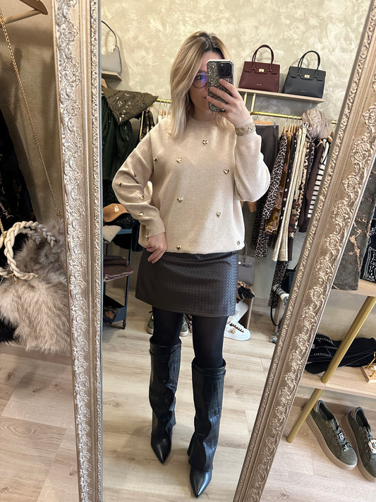 Pull CŒURS beige