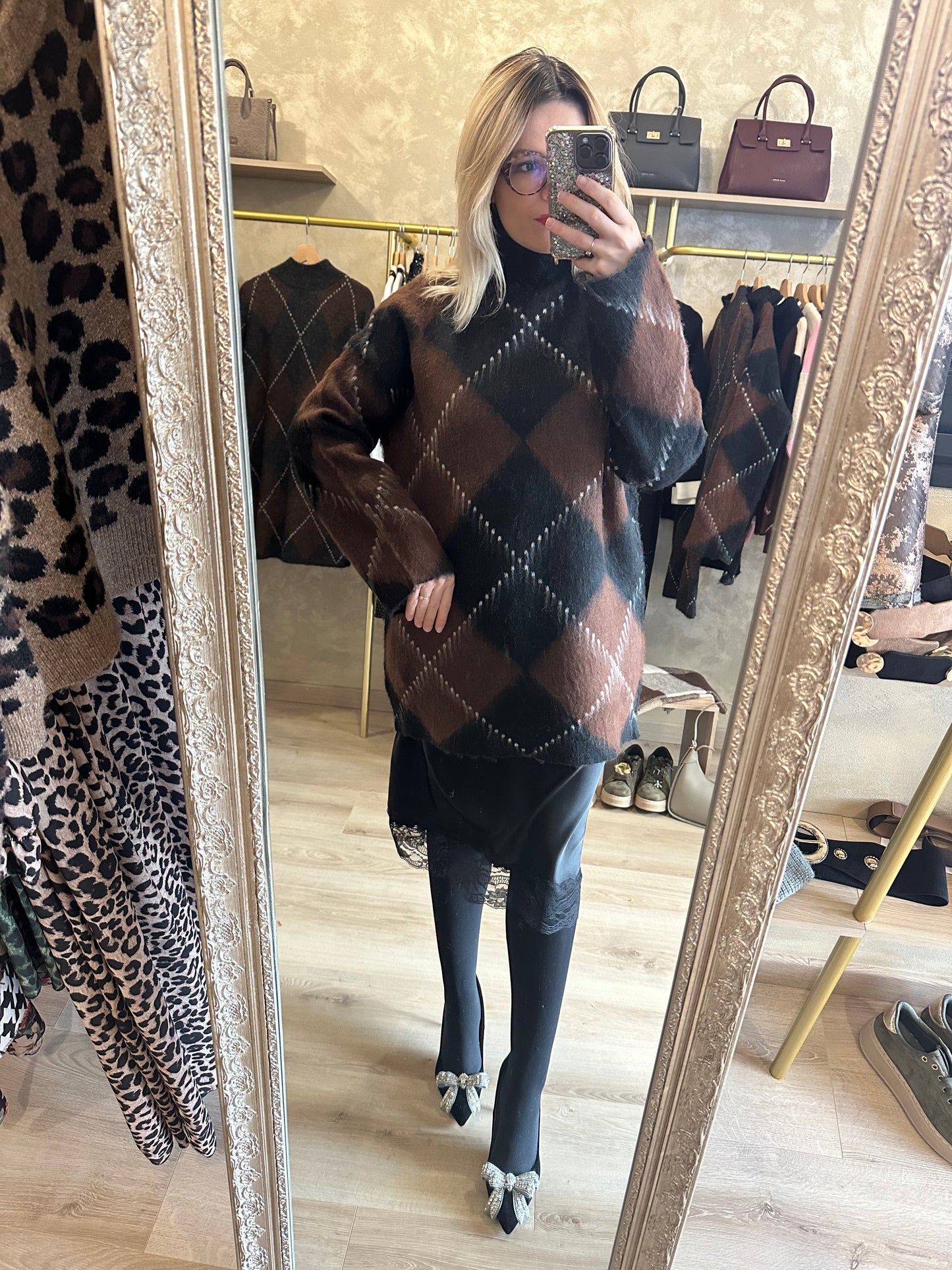 Pull JACQUARD noir - choco