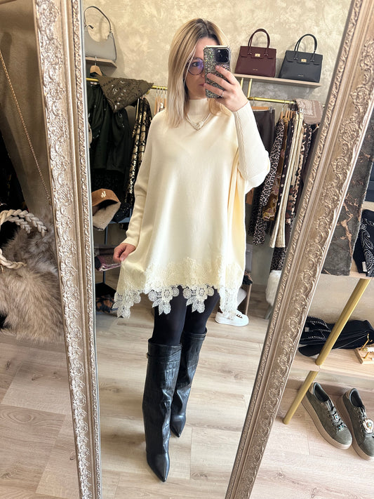 Robe pull DENTELLE crème